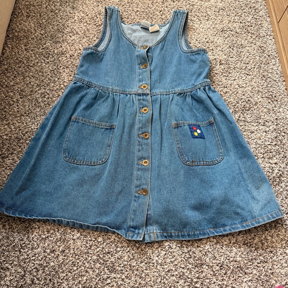 Vintage McDonalds Girls' Sleeveless Denim Dress with Patch Pocket Vintage Size 6